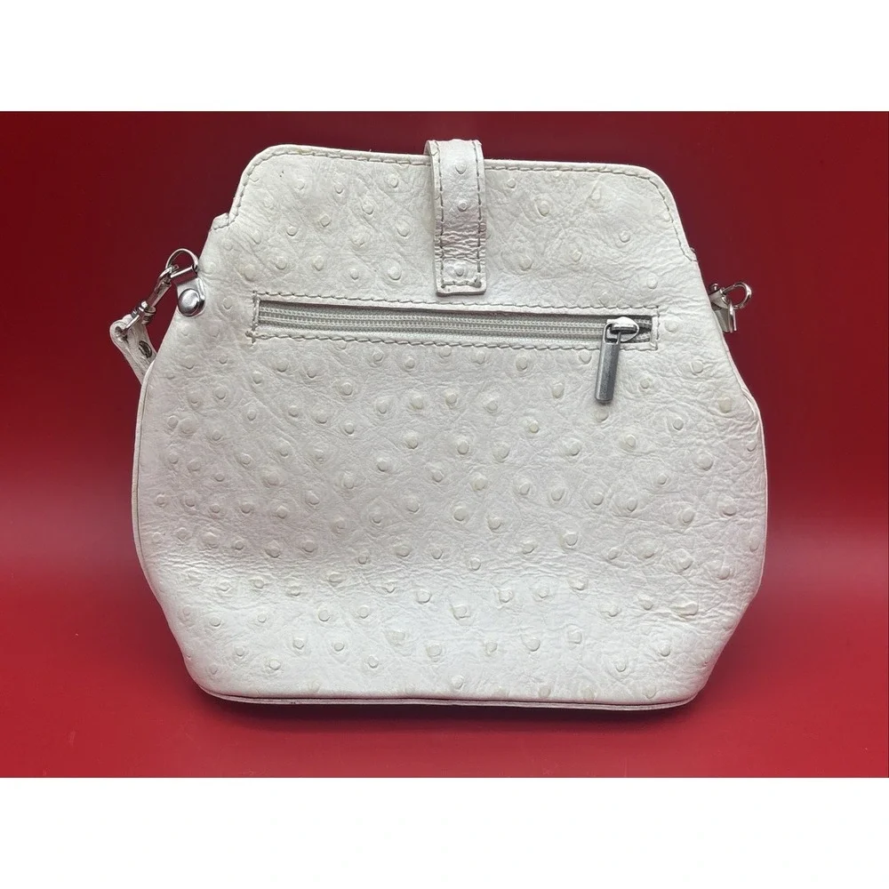 Ivory Ostrich Skin Effect bag w/Clasp Crossbody Purse Borse In Pelle Italy